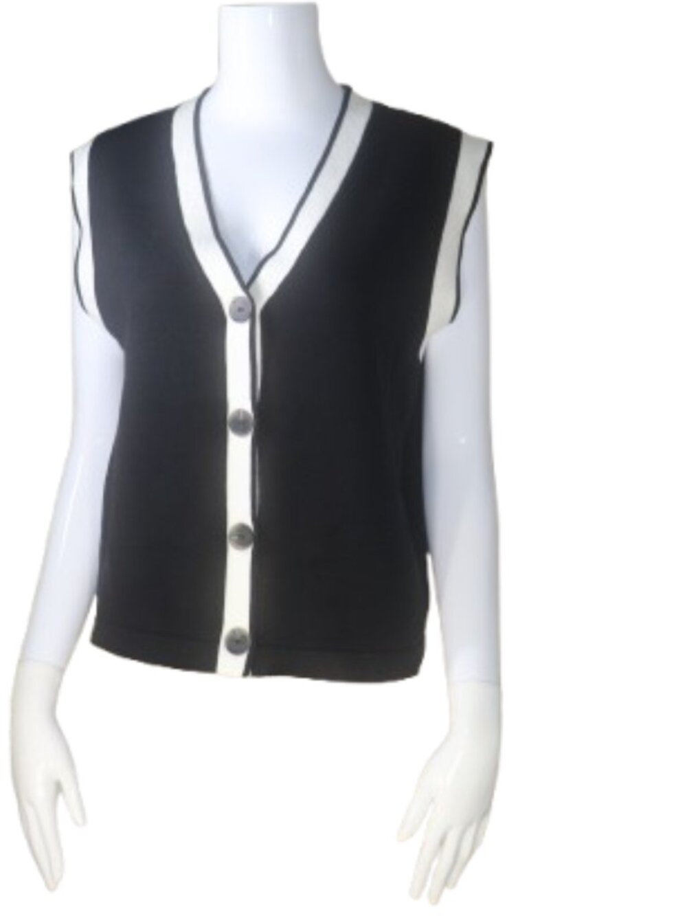 Saodimallsu Sleeveless Colorblock Black White Button Sweater Vest NWT